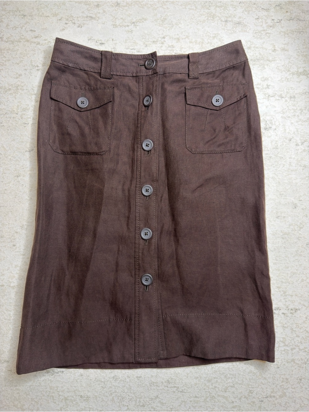Banana Republic Brown Linen/Silk Pencil Skirt with Button Detailing Size 4